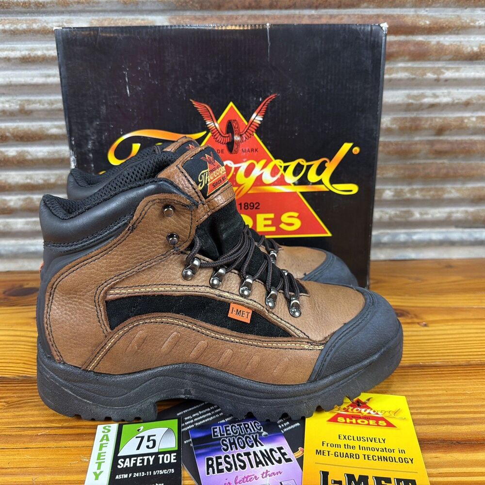 Thorogood Steel Toe Hiker Work Boots Men's Size 8.5M Metatarsal Laces 100% MINT!